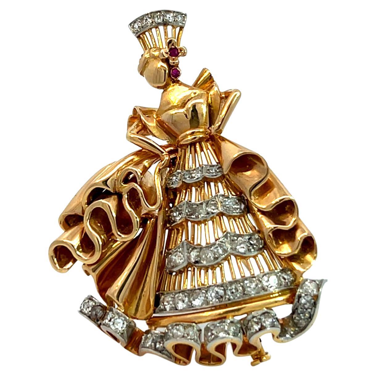 Spilla Vintage Retro Diamante Rubino Regina