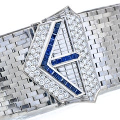 Vintage Retro Diamond Sapphire Belt Gold Link Wide Bracelet