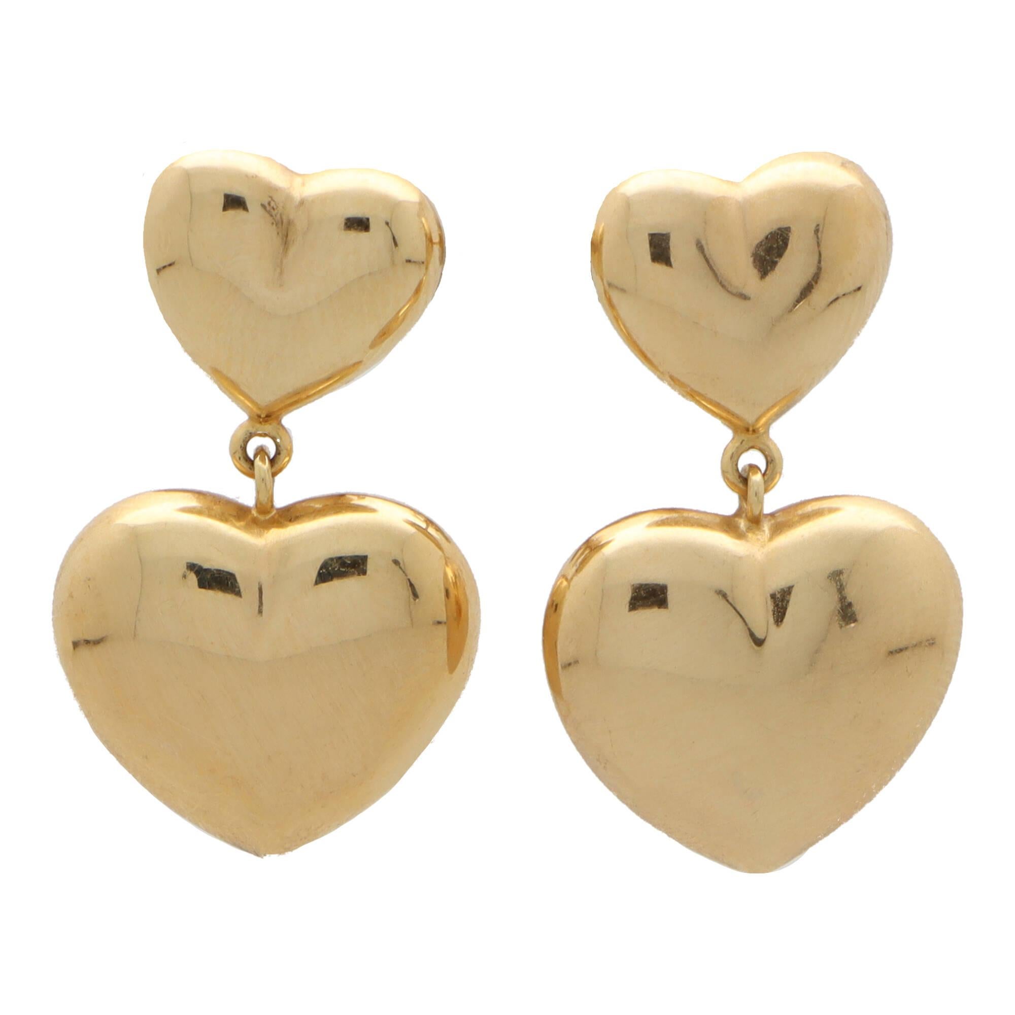 Women's or Men's Vintage Retro Double Heart Earrings Set in 9k Rose Gold