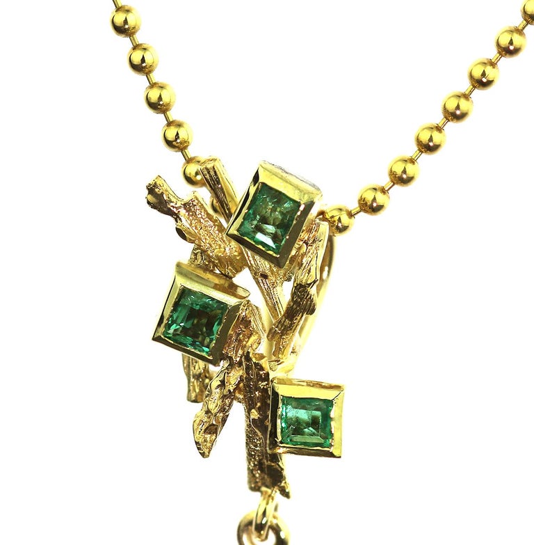 Vintage or Retro Emerald Set Abstract Pendant in 18 Carat Yellow Gold