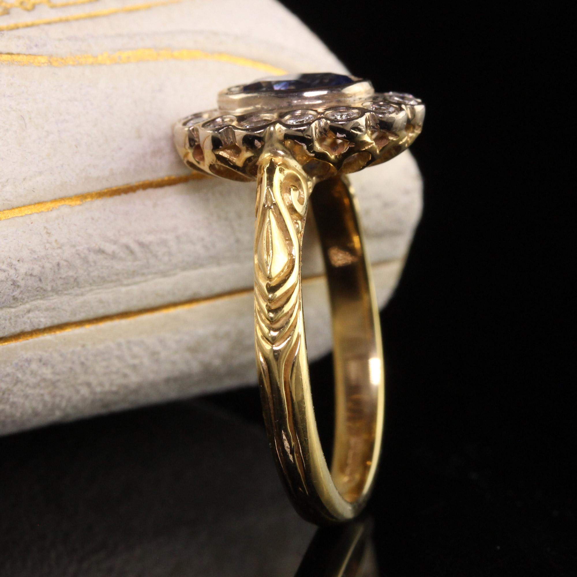 Oval Cut Vintage Retro English 18k Yellow Gold Natural Sapphire Diamond Engagement Ring