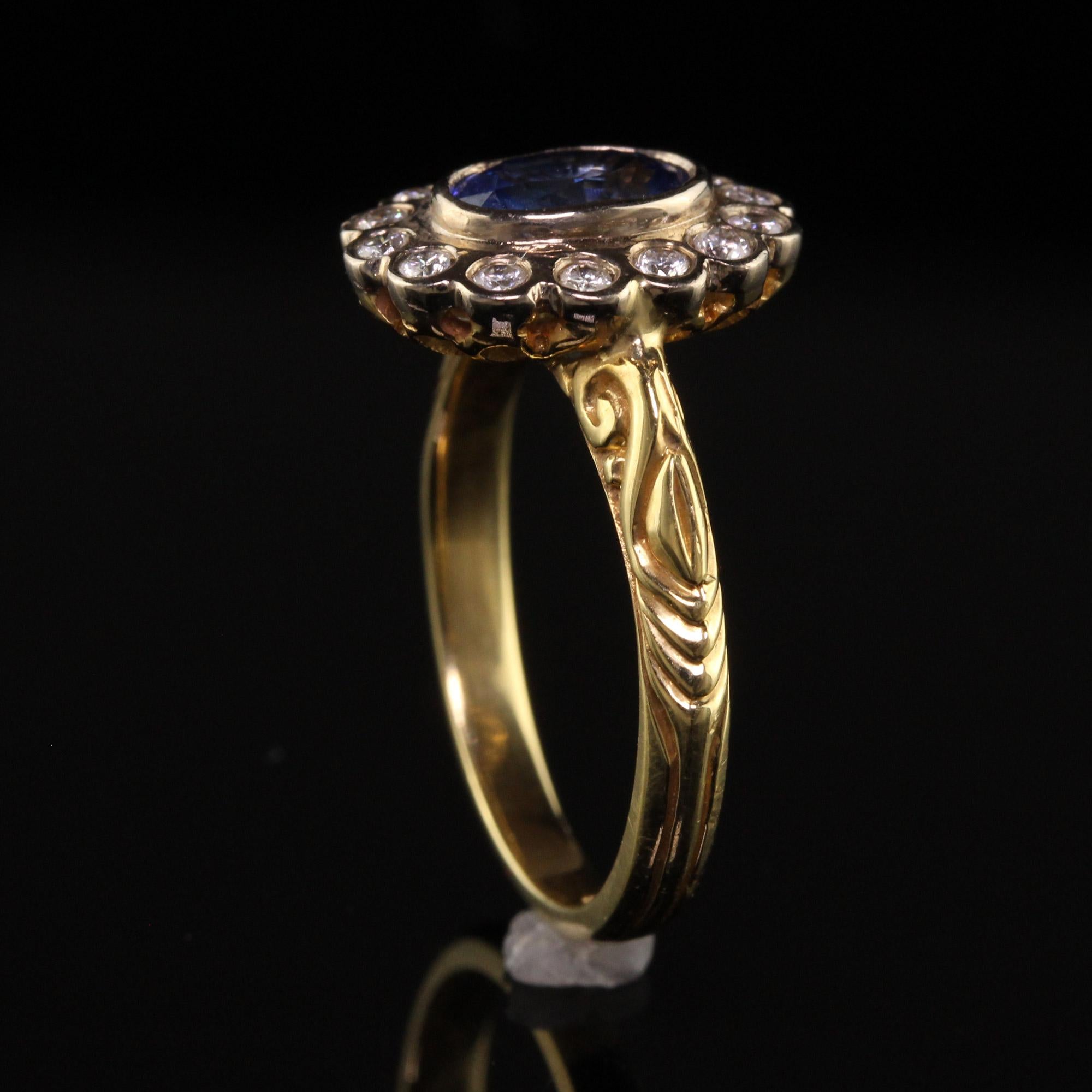 Vintage Retro English 18k Yellow Gold Natural Sapphire Diamond Engagement Ring 1