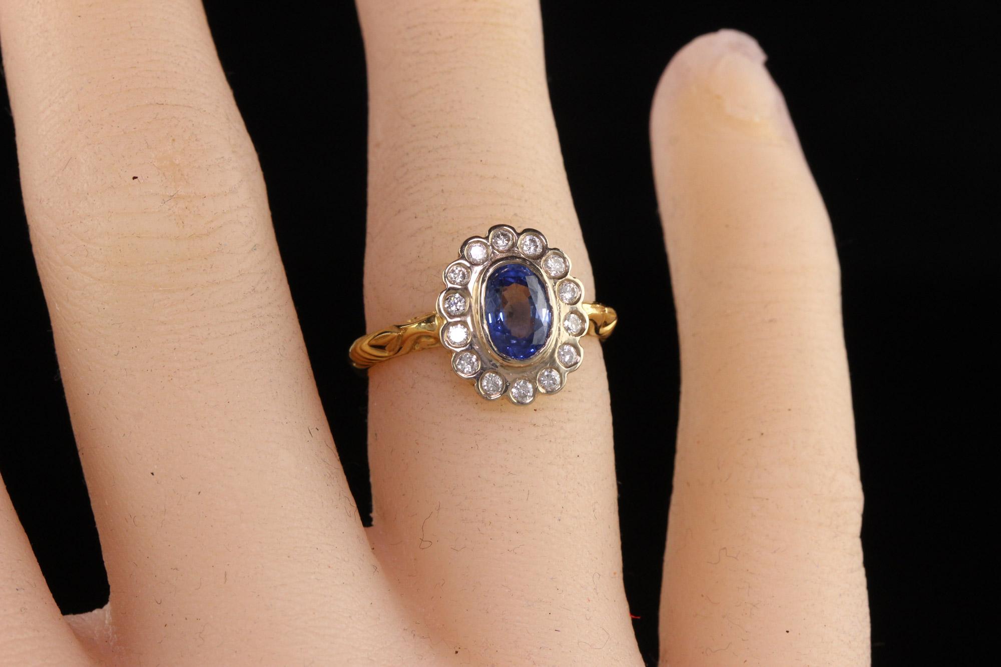 Vintage Retro English 18k Yellow Gold Natural Sapphire Diamond Engagement Ring 2