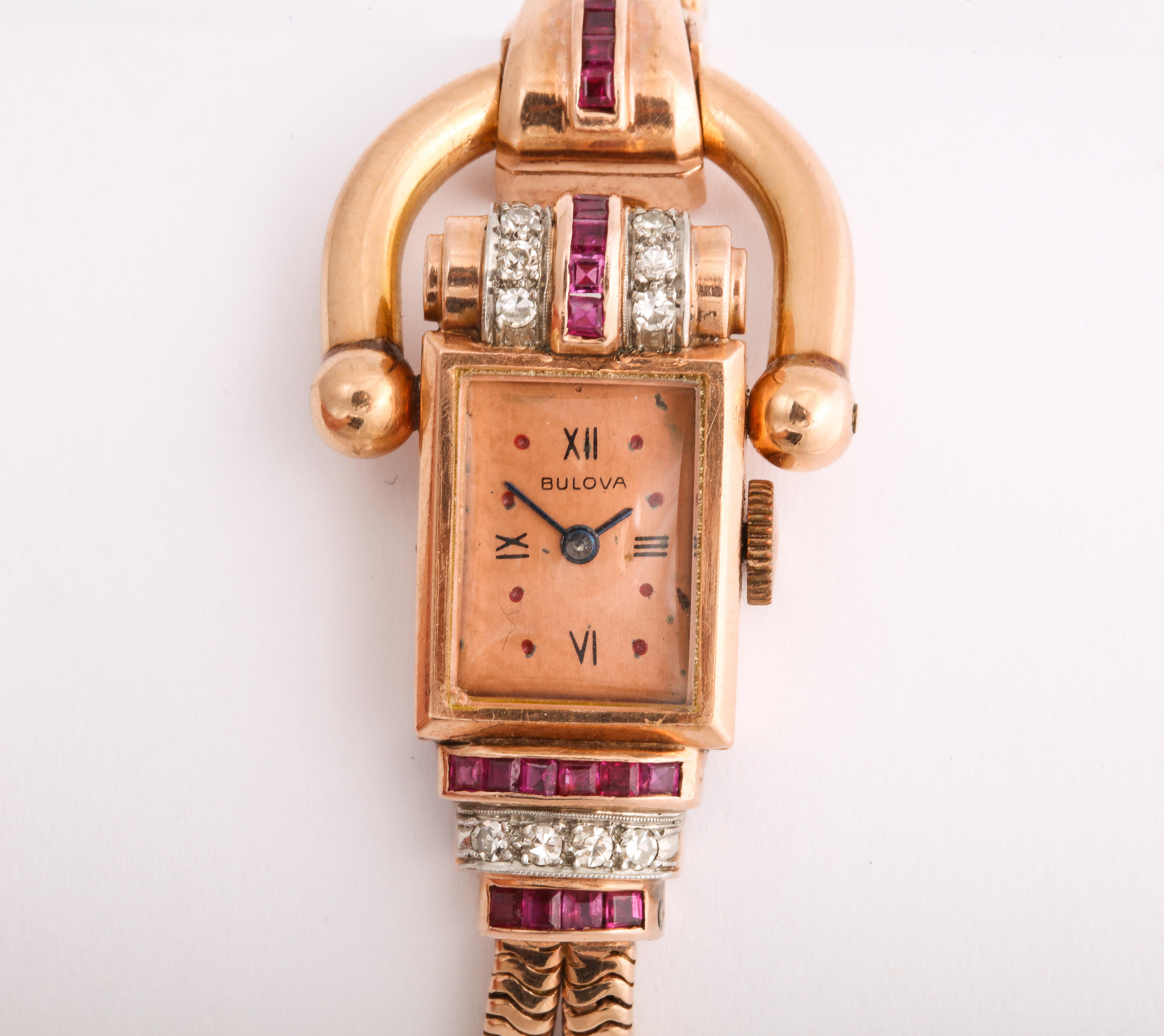 Vintage Retro Equestrian Theme Ruby and Diamond Ladies Watch For Sale 2