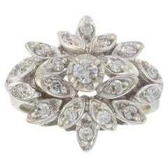 Vintage Retro Era 14KT White Gold Diamond Flower Cluster Ring