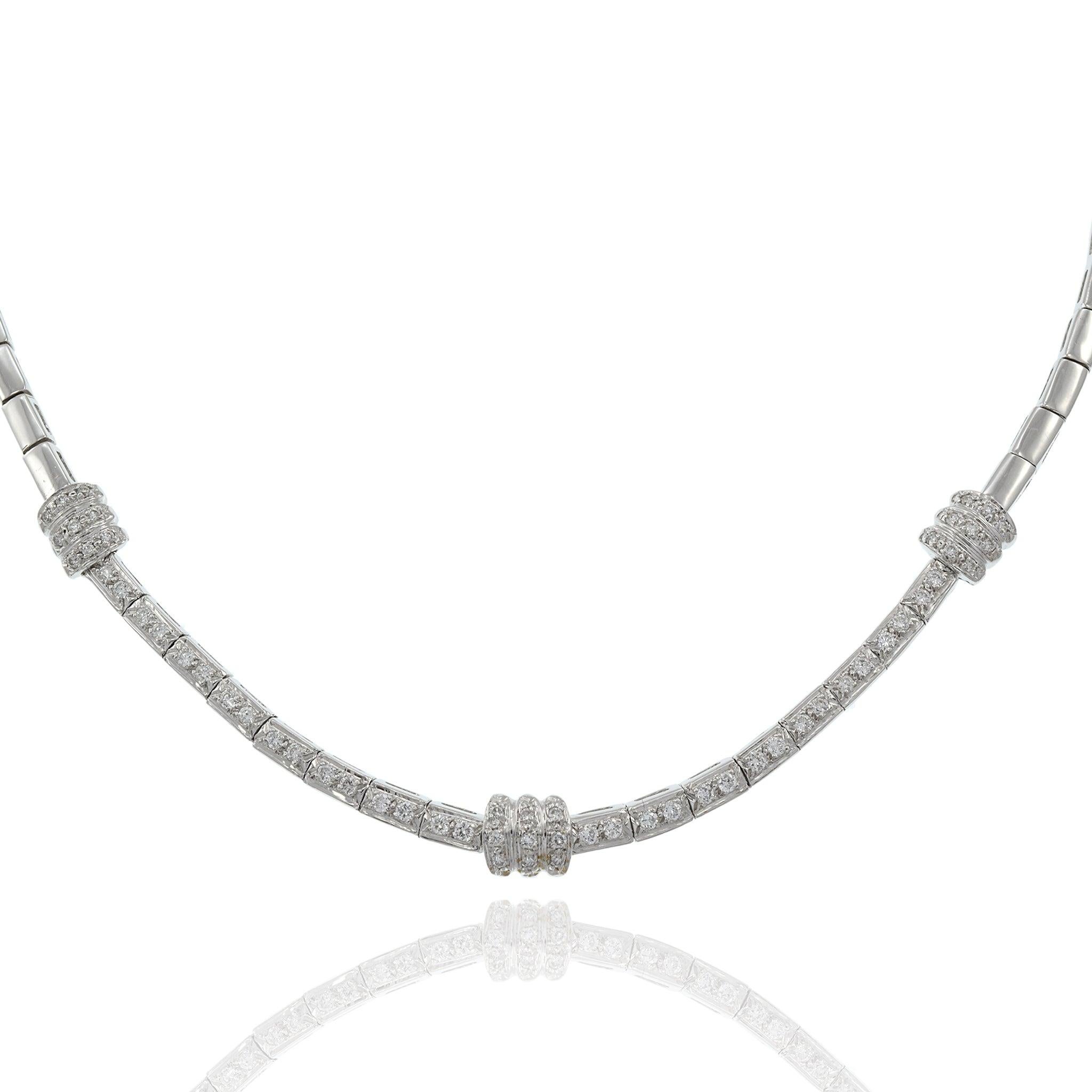 Women's Vintage Retro Era 14KT White Gold Round Cut Diamond Link Necklace For Sale