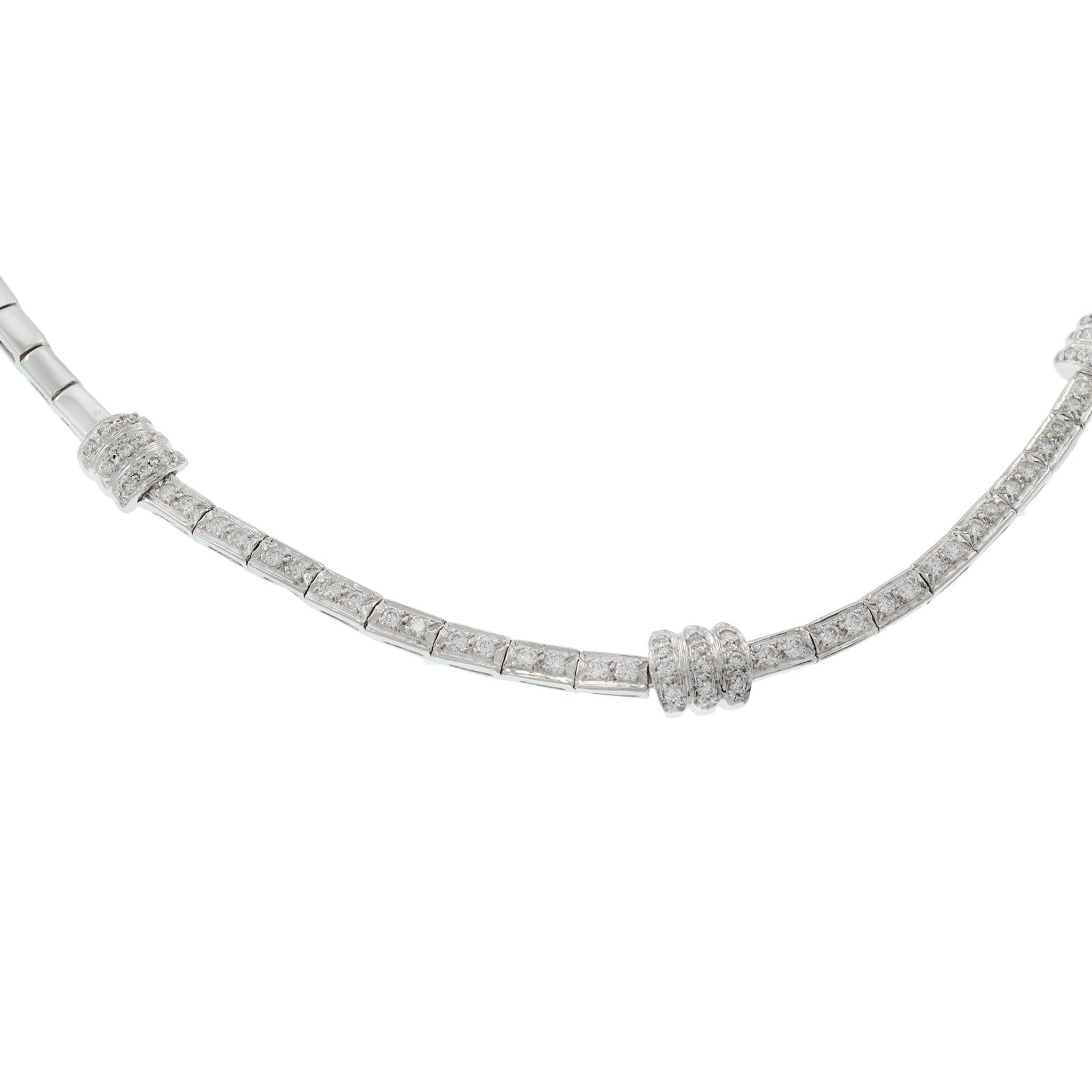 Vintage Retro Era 14KT White Gold Round Cut Diamond Link Necklace For Sale 2
