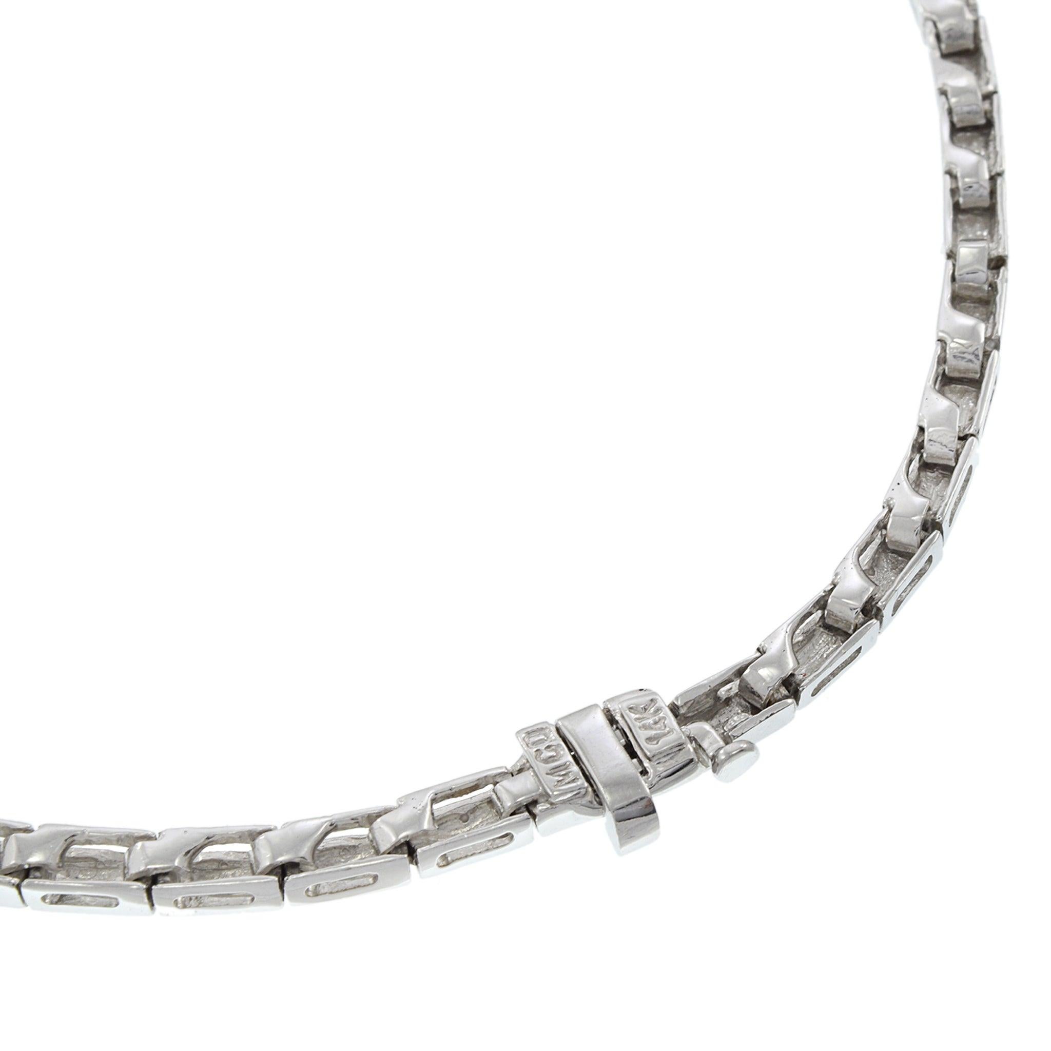 Vintage Retro Era 14KT White Gold Round Cut Diamond Link Necklace For Sale 3