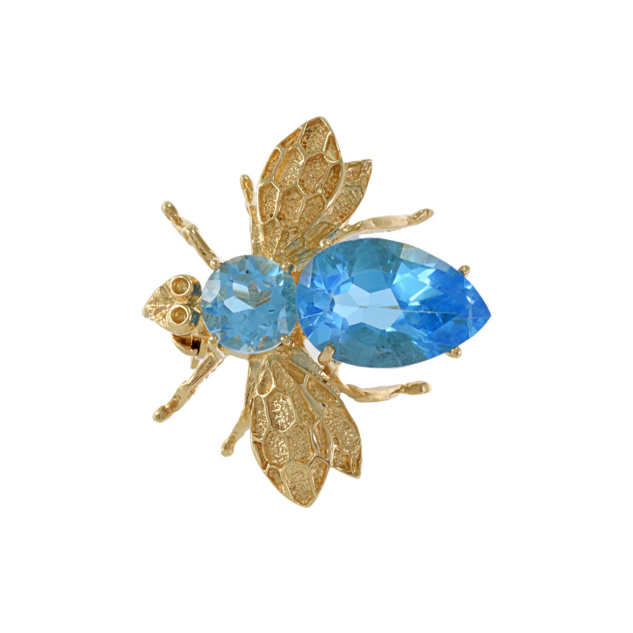 Elevate your style with our Vintage Retro 14KT Yellow Gold Fly Lapel Pin. Weighing 3.8 grams, this charming piece features round and pear-cut genuine blue topaz stones. Add a touch of whimsy to your lapel with this unique and stylish