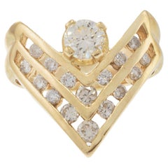 Vintage Retro Era 14KT Yellow Gold Chevron Design Diamond Ring