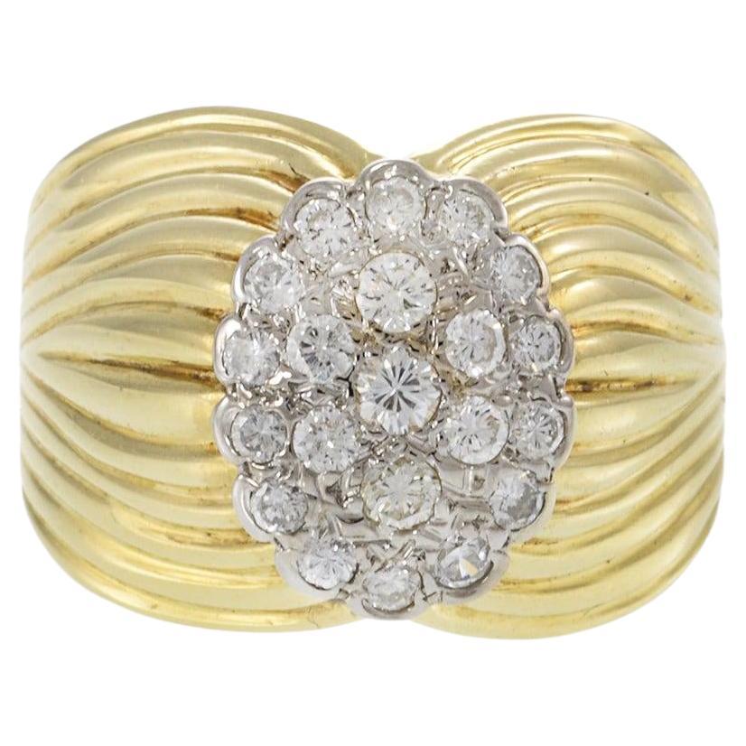 Anello Vintage Retrò d'epoca in oro giallo 14KT con cluster di diamanti a nastro
