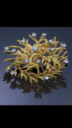 Vintage Retro Era 14KT Yellow Gold Diamond Nest Brooch – 0.75CTW