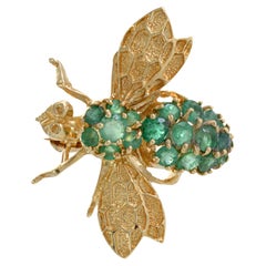 Vintage Retro Era 14KT Yellow Gold Emerald Bee Lapel Pin
