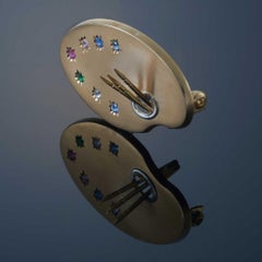 Vintage Retro Era 18KT Rose Gold Painter’s Brush & Palette Brooch with Color Gem