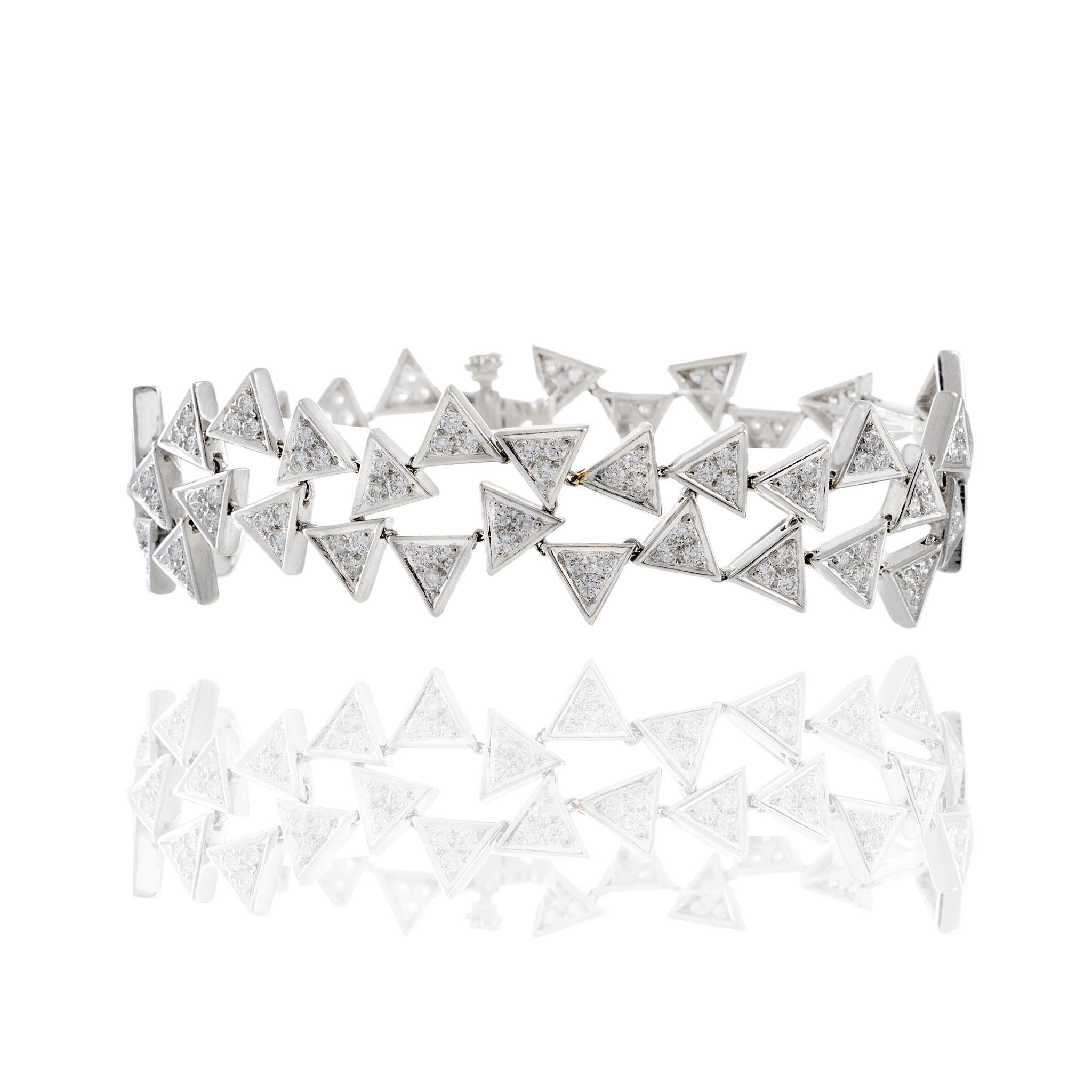 Pulsera Triángulo Diamante Oro Blanco 18KT Época Retro Vintage Corte redondo en venta