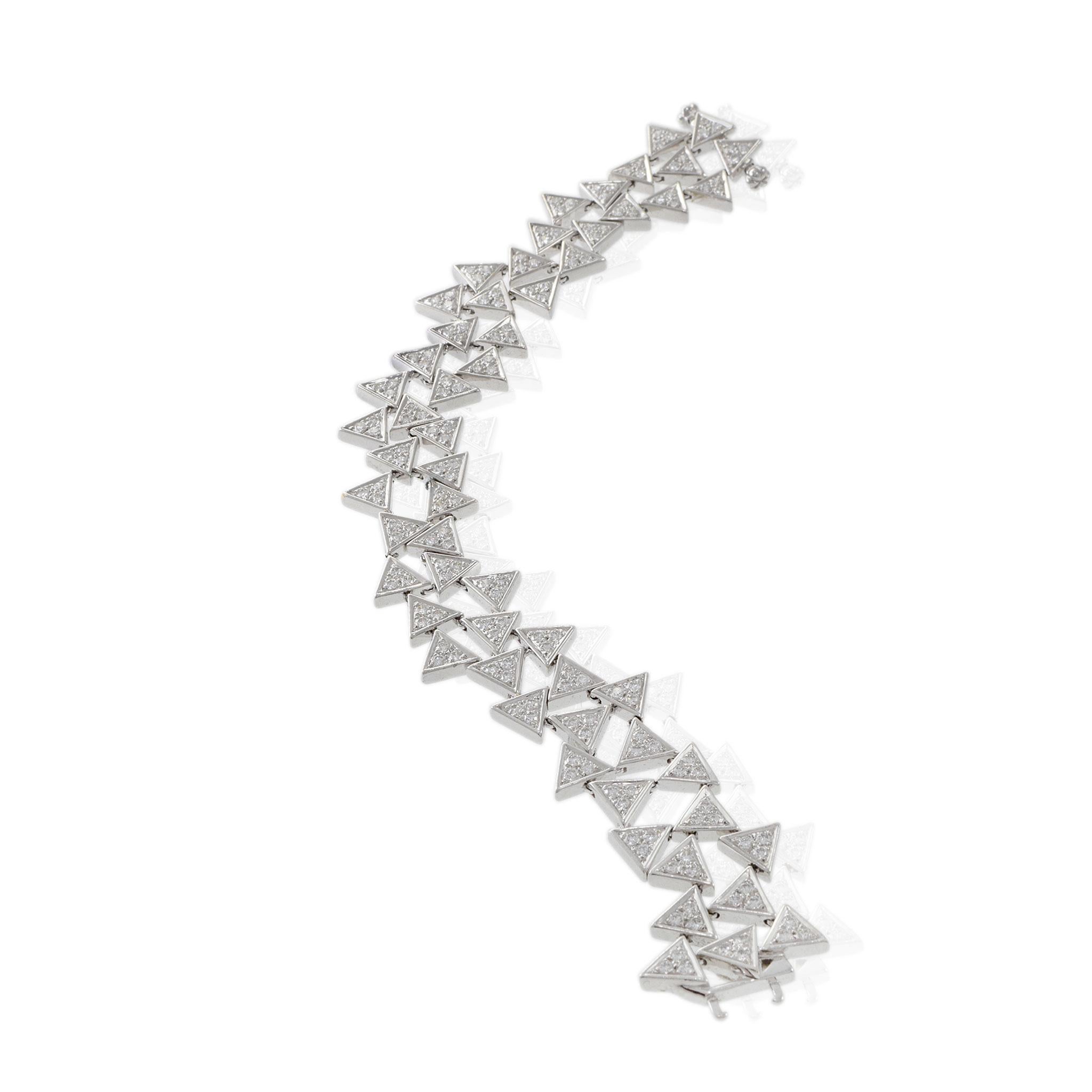 De las mujeres Pulsera Triángulo Diamante Oro Blanco 18KT Época Retro Vintage en venta