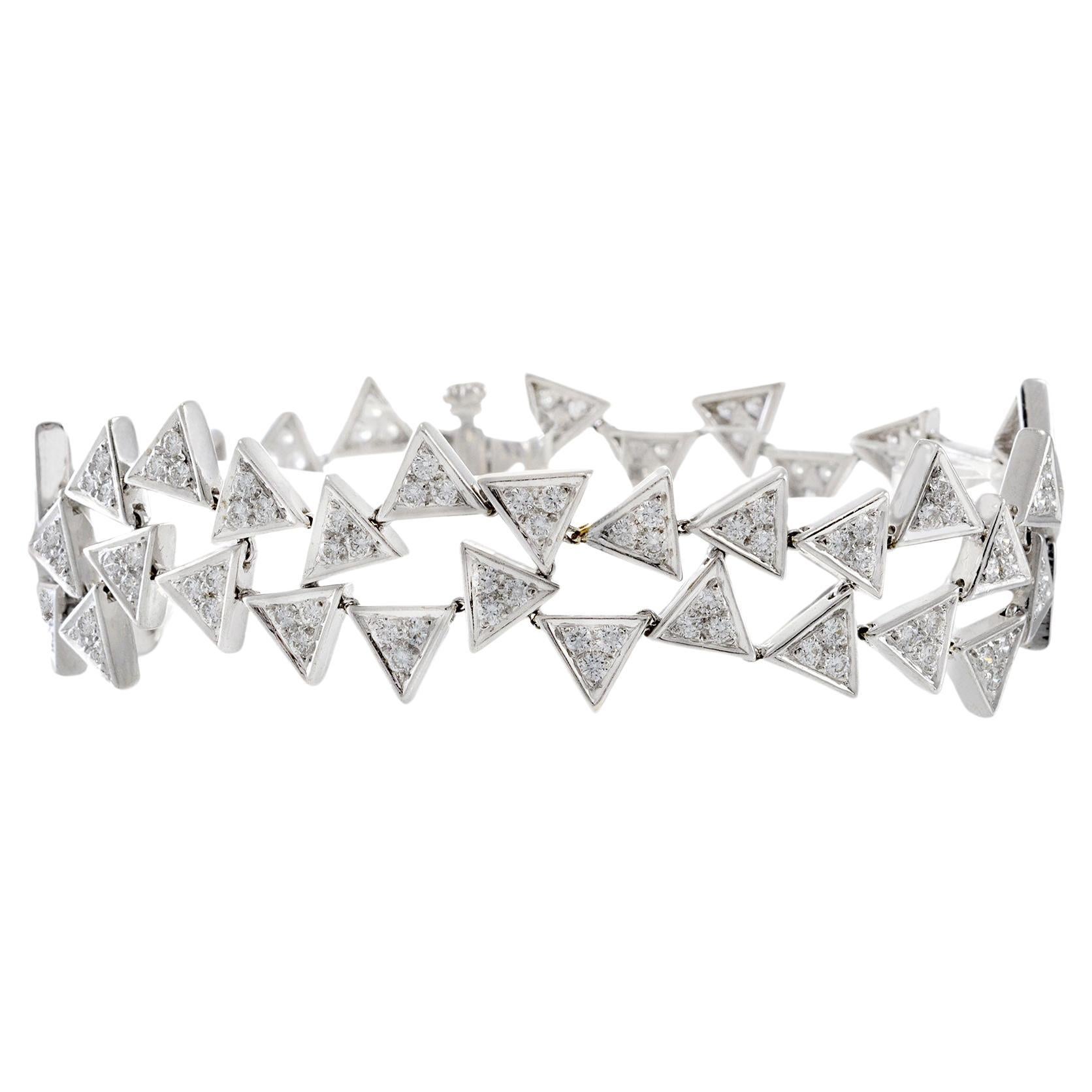 Vintage Retro Era 18KT White Gold Diamond Triangle Bracelet