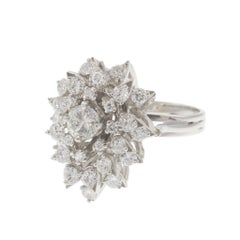 Vintage Retro Era 18KT White Gold Diamond Waterfall Cluster Ring