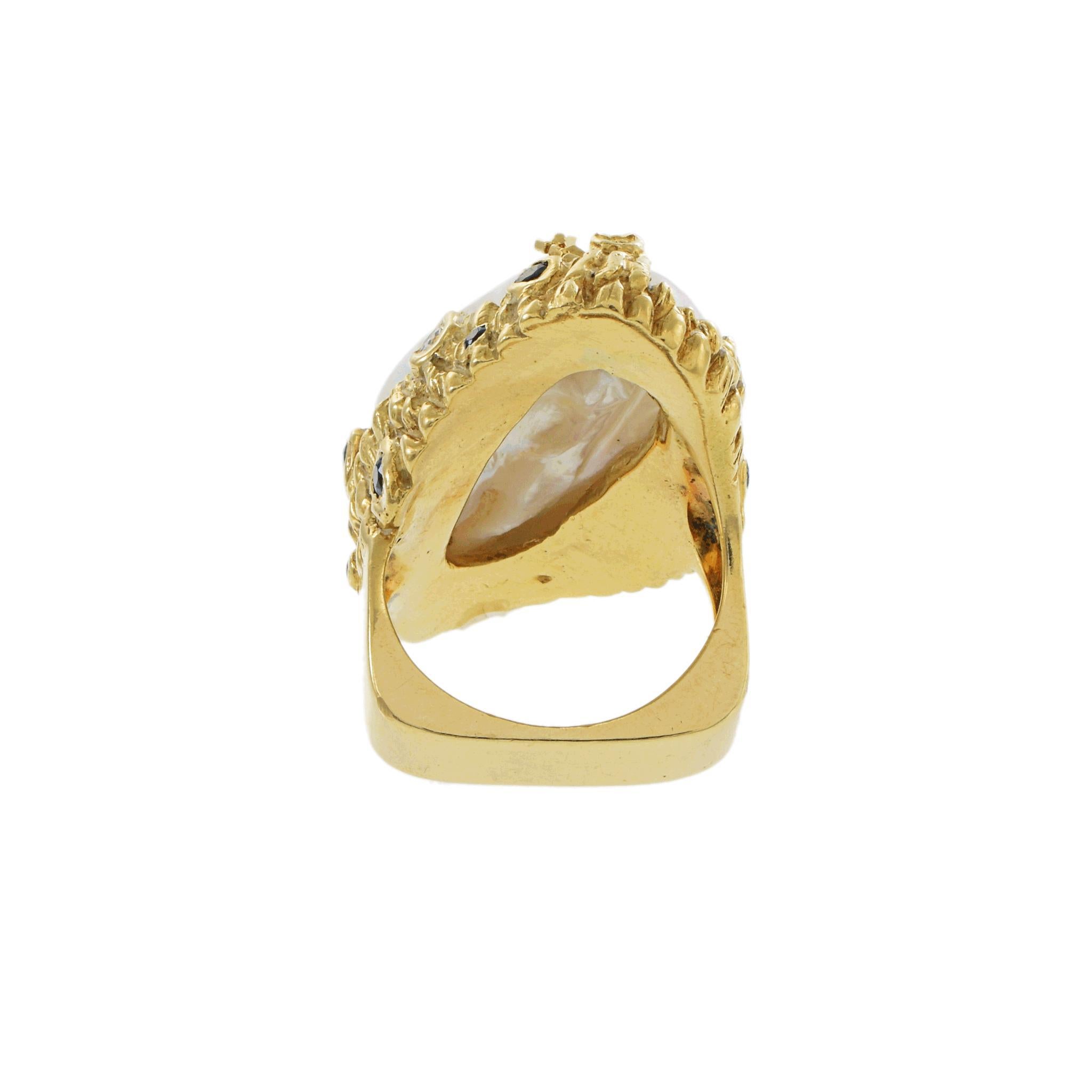 De las mujeres Anillo Perla Barroca Oro Amarillo 18KT Época Retro Vintage en venta