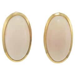 Vintage Retro Era 18KT Yellow Gold Bezel-Set Angel Skin Coral Clip Earrings