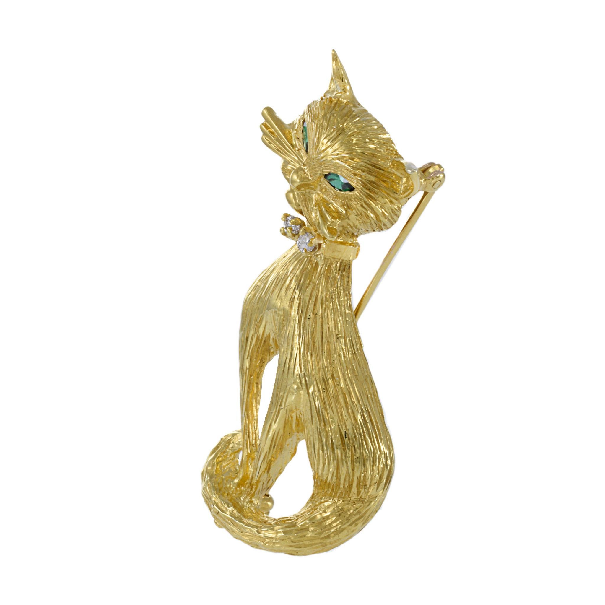 Rétro Broche chat vintage d'époque rétro en or jaune 18 carats