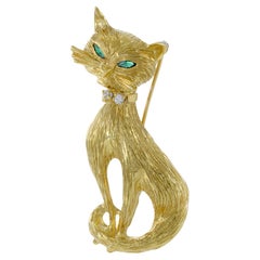 Broche chat vintage d'époque rétro en or jaune 18 carats