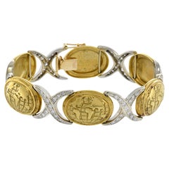 Vintage Retro Era 18KT Yellow Gold Globe And Diamond Bracelet