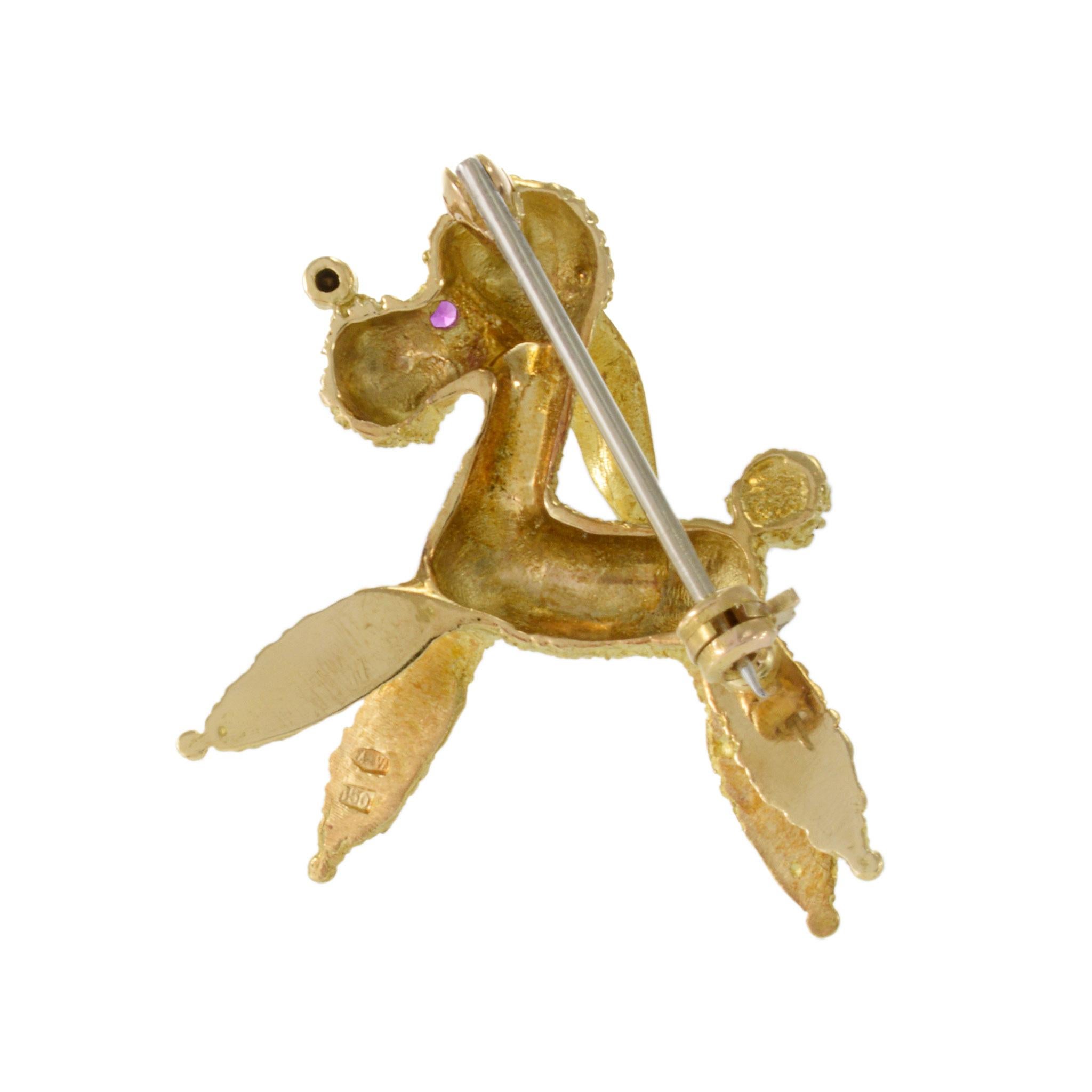 De las mujeres Broche Perro Caniche Vintage Era Retro Oro Amarillo 18KT en venta