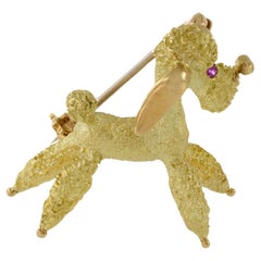 Vintage Retro Era 18KT Yellow Gold Poodle Dog Brooch