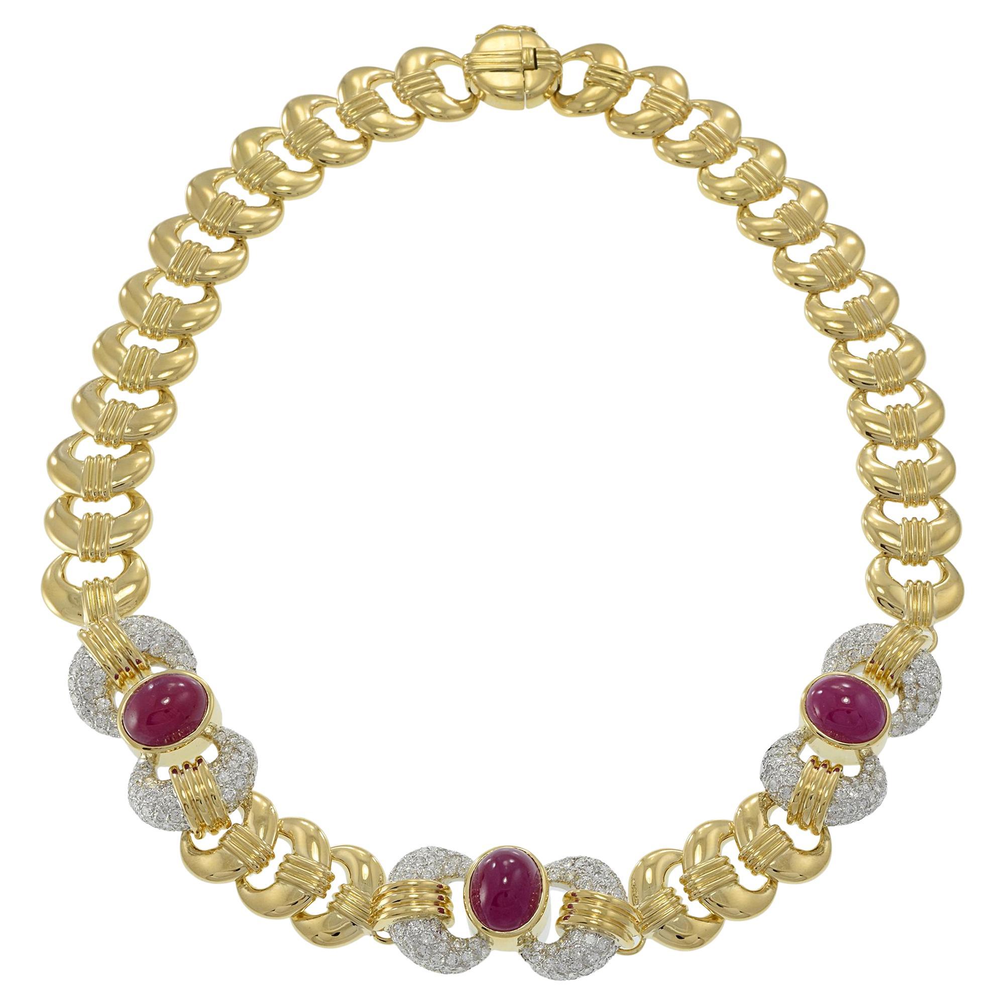 Collana girocollo in oro giallo 18KT con rubini e diamanti di epoca vintage e retrò in vendita