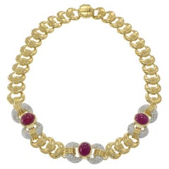 Collana girocollo in oro giallo 18KT con rubini e diamanti di epoca vintage e retrò