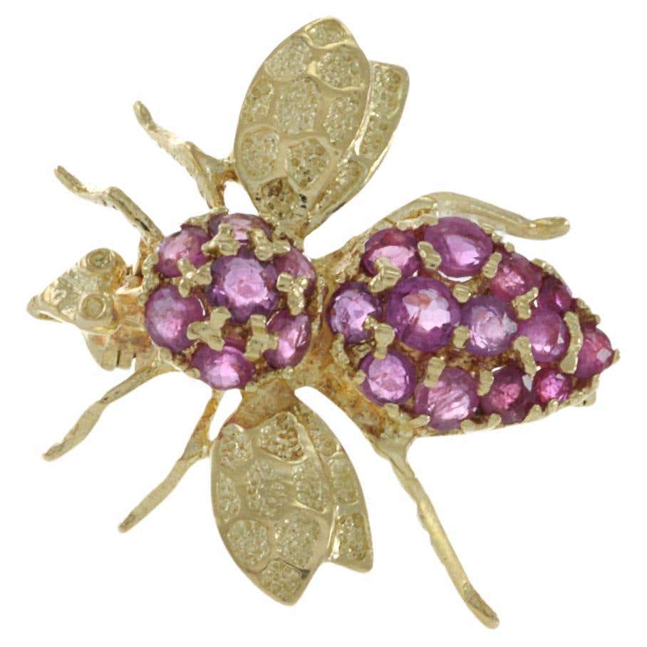 Vintage Retro Era 14KT Yellow Gold Aquamarine And Ruby Ribbon Pin For ...