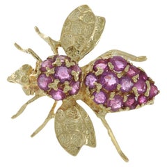 Vintage Retro Era 18KT Yellow Gold Ruby Lapel Fly Pin