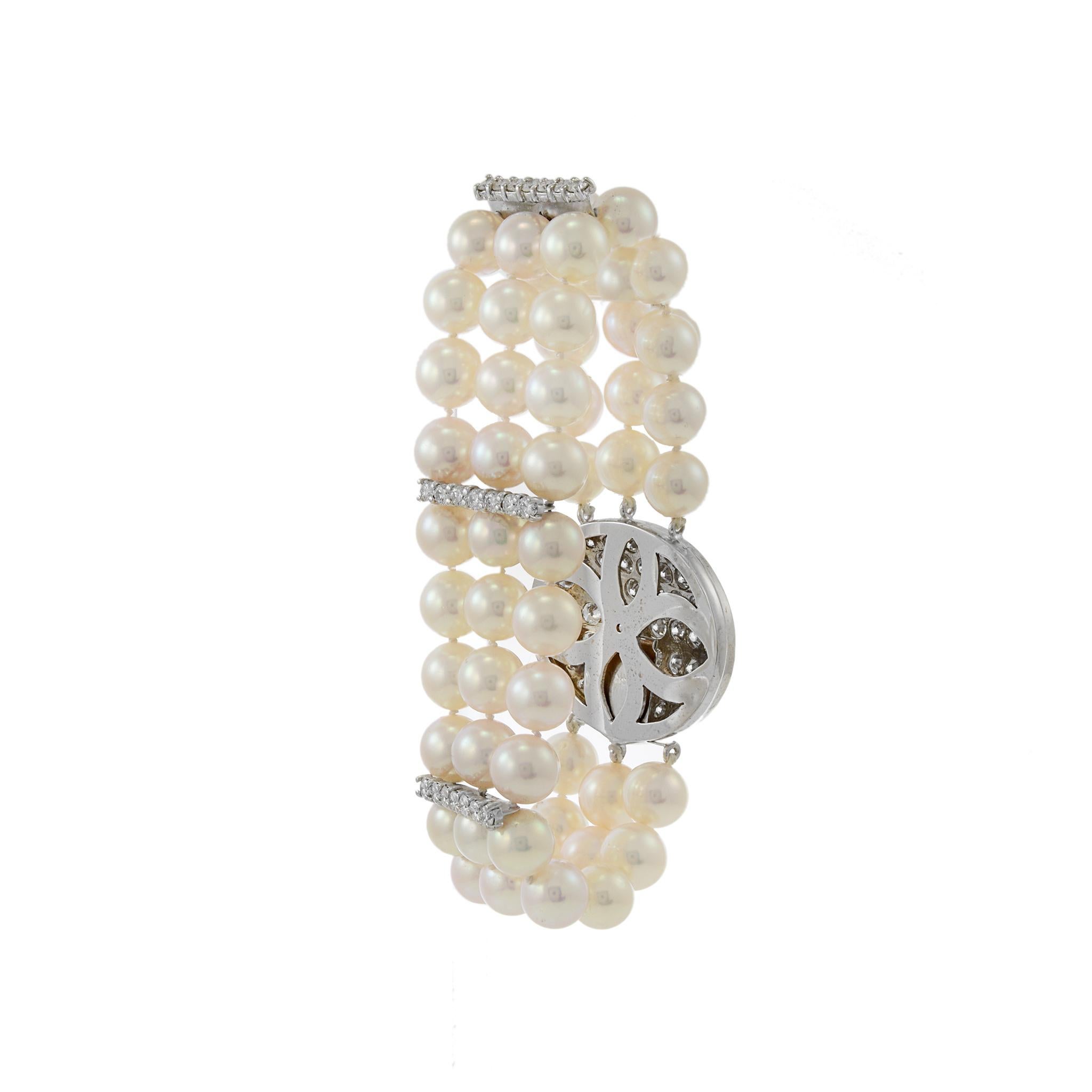 Vintage Retro Era Akoya Pearl and Diamond Bracelet For Sale 2