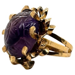 Bague cocktail vintage sculptée d'époque rétro en or rose 14 carats