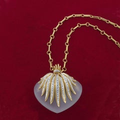 Vintage Retro Era Crystal & Diamond Heart Pendant/Brooch on 18KT Chain – 0.75CTW