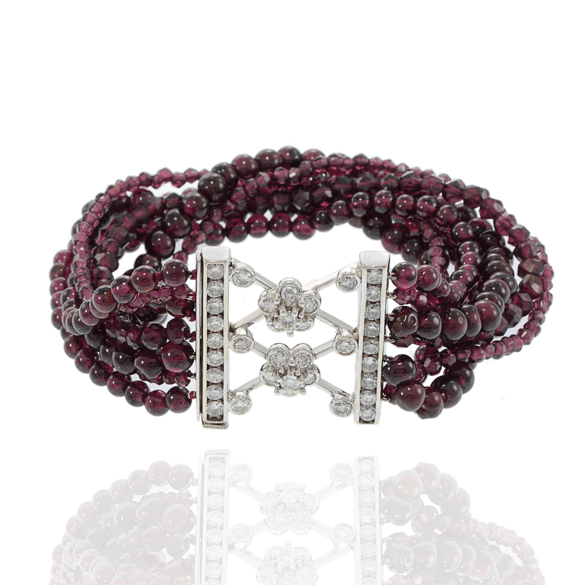 Pulsera vintage época retro granate y diamantes Retro en venta