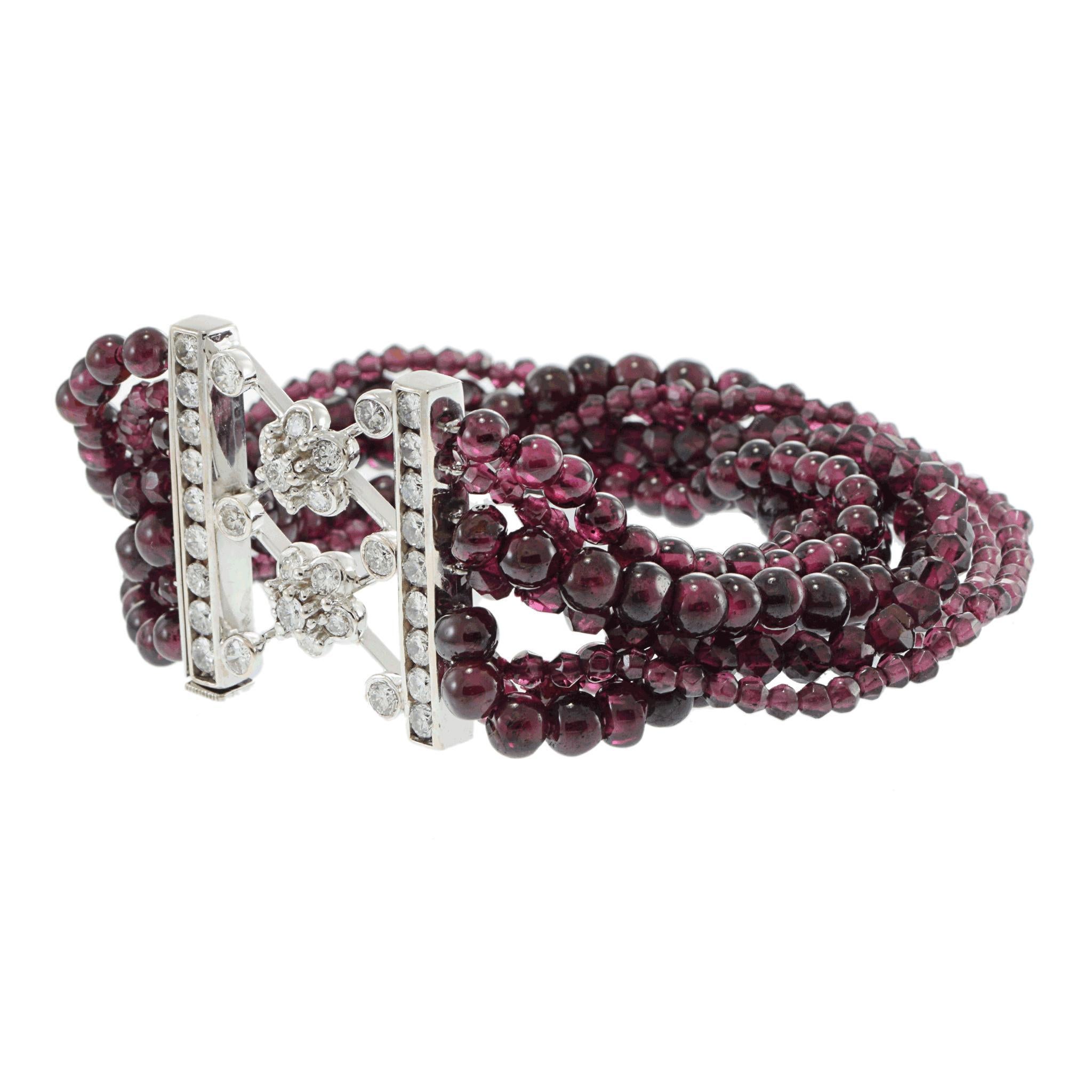 Pulsera vintage época retro granate y diamantes Cabujón en venta