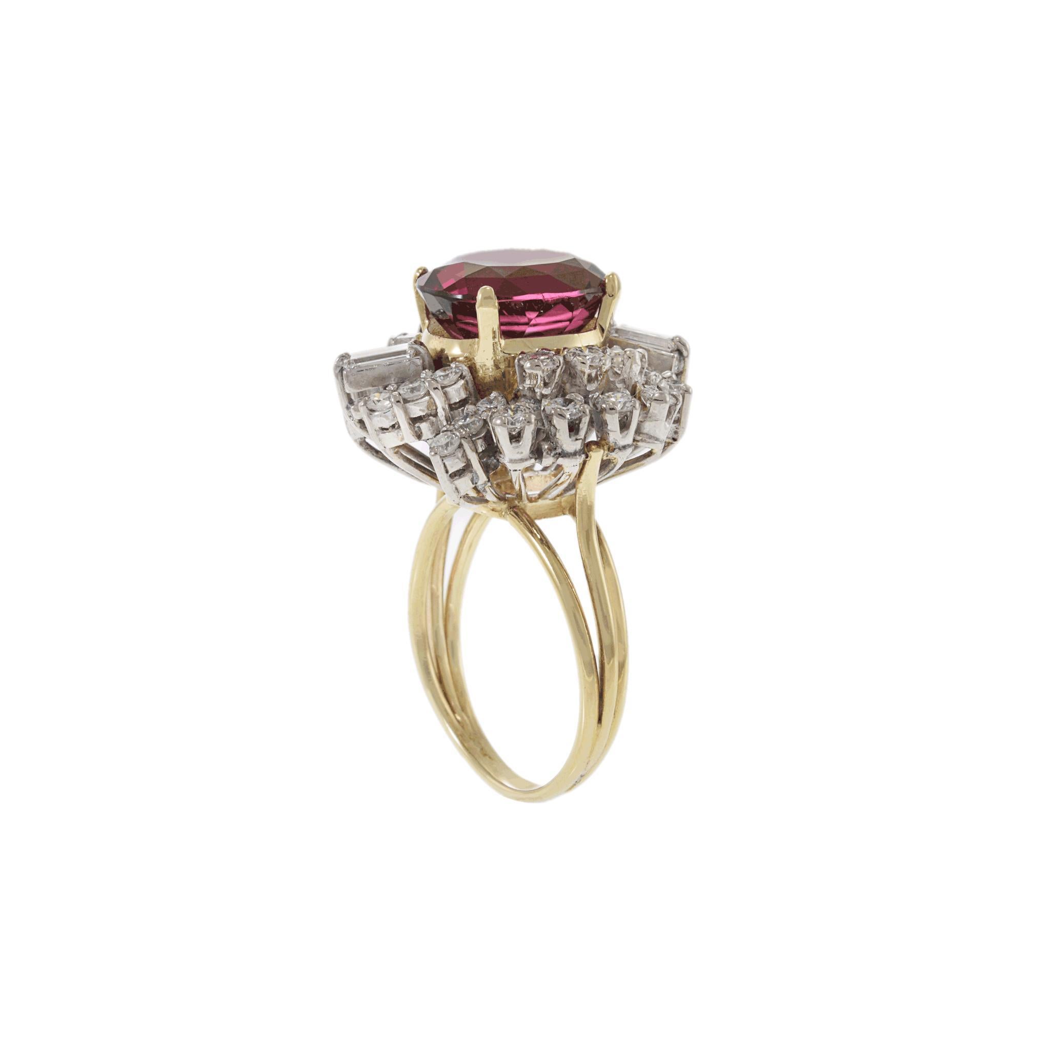 Rétro Anello vintage retrò con tormalina rosa e diamanti in vendita