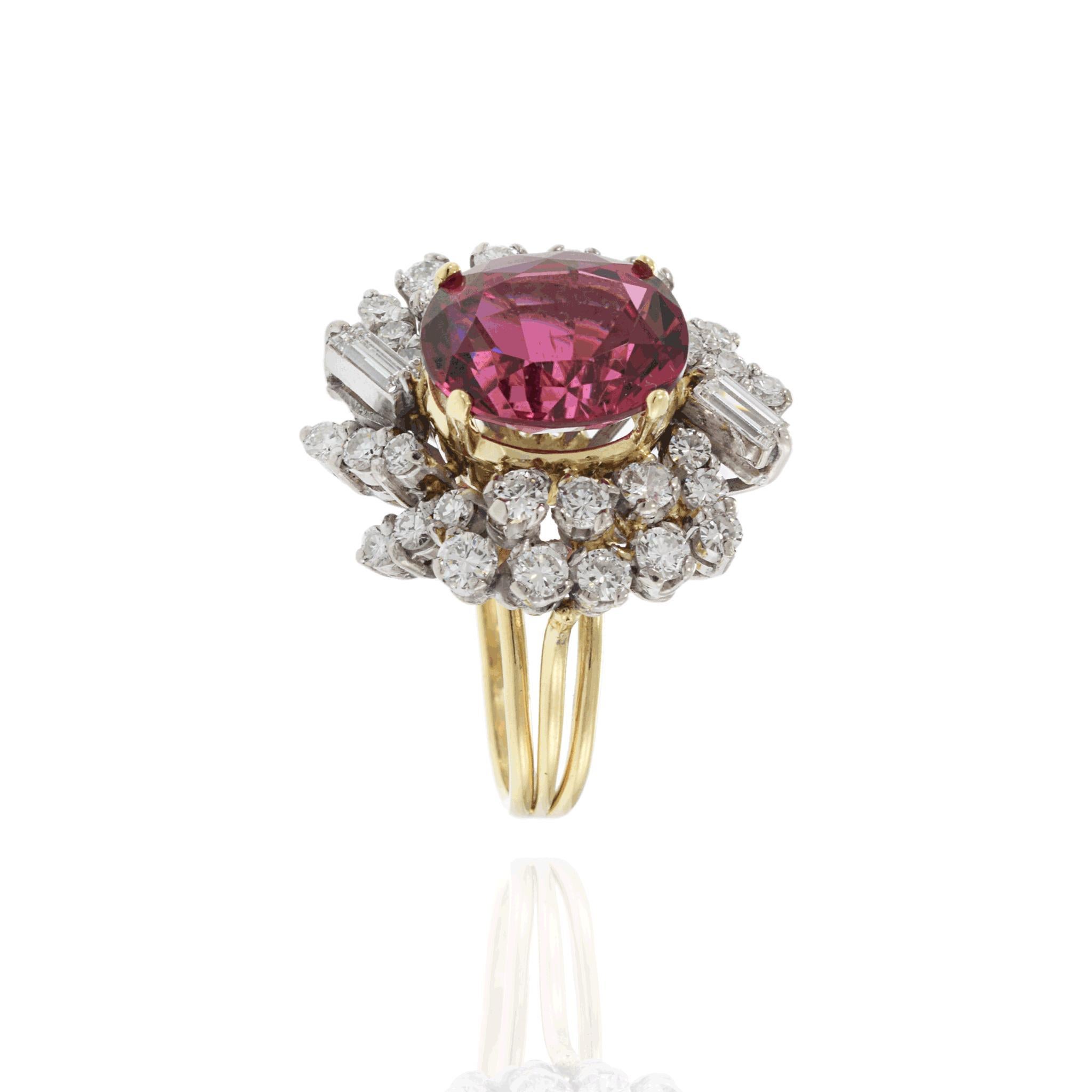 Donna Anello vintage retrò con tormalina rosa e diamanti in vendita