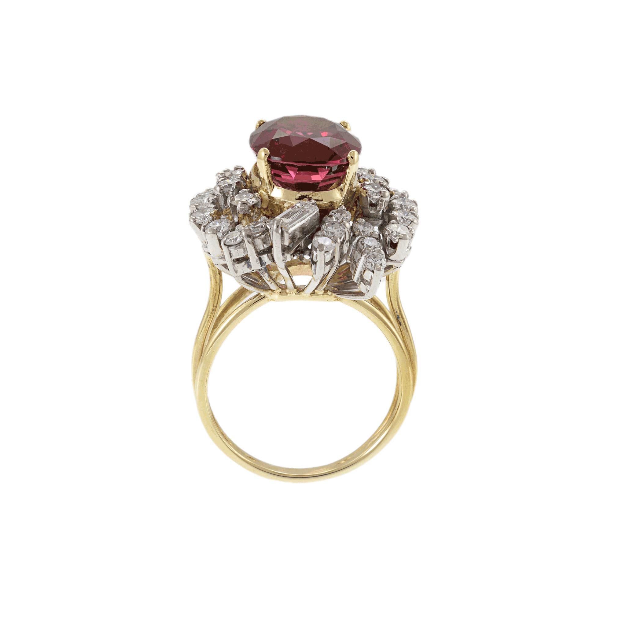 Anello vintage retrò con tormalina rosa e diamanti in vendita 1