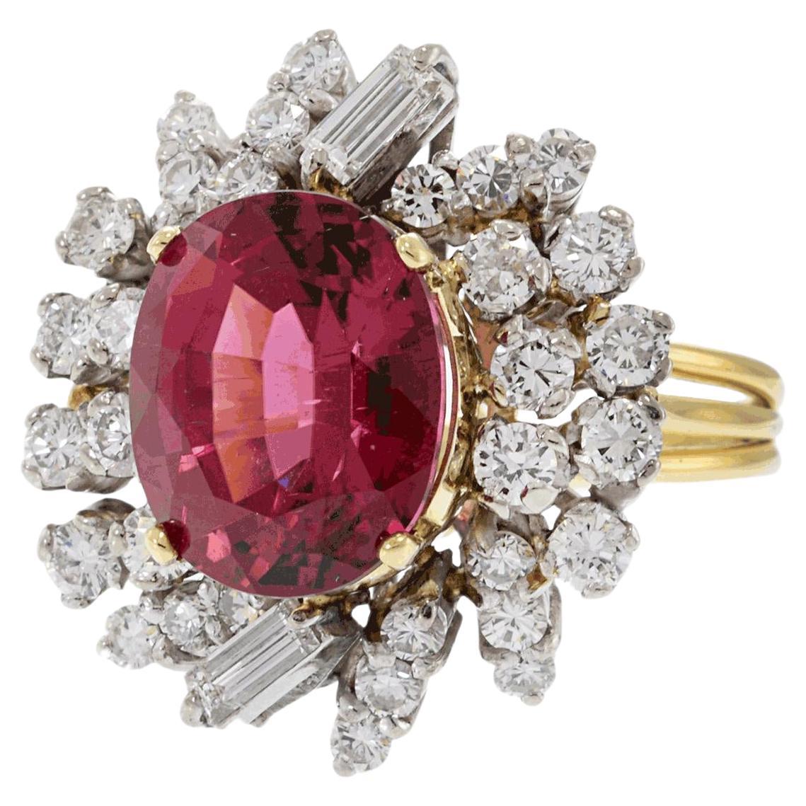 Vintage Retro-Ring aus rosa Turmalin und Diamanten aus der Retro-Ära
