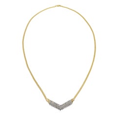 Vintage Retro Era "V" Shape Diamond Necklace with Herringbone Chain