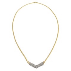 Vintage Retro Era "V" Shape Diamond Necklace with Herringbone Chain