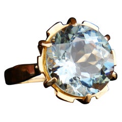 Vintage Retro European Ring 13 ct Aquamarine solid 18K Gold Ø 8.25 US / 7.8gr