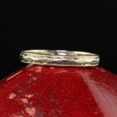 Vintage Retro Everlove 14K White Gold Engraved Wedding Band - Size 6