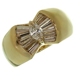 Vintage Retro Fancy-Cut Diamond Yellow Gold Wide Ring