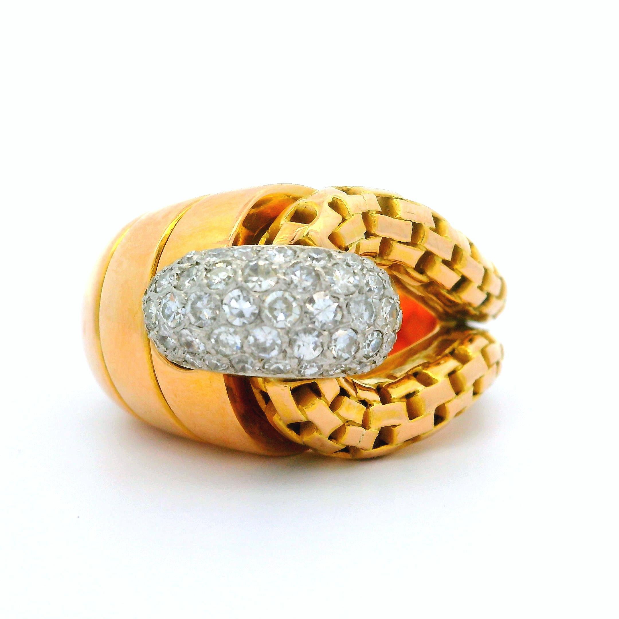 Vintage Retro French 18k Gold & Platinum 0.75ctw Pave Diamond Wrap Ring Sz 6 In Excellent Condition For Sale In Montclair, NJ