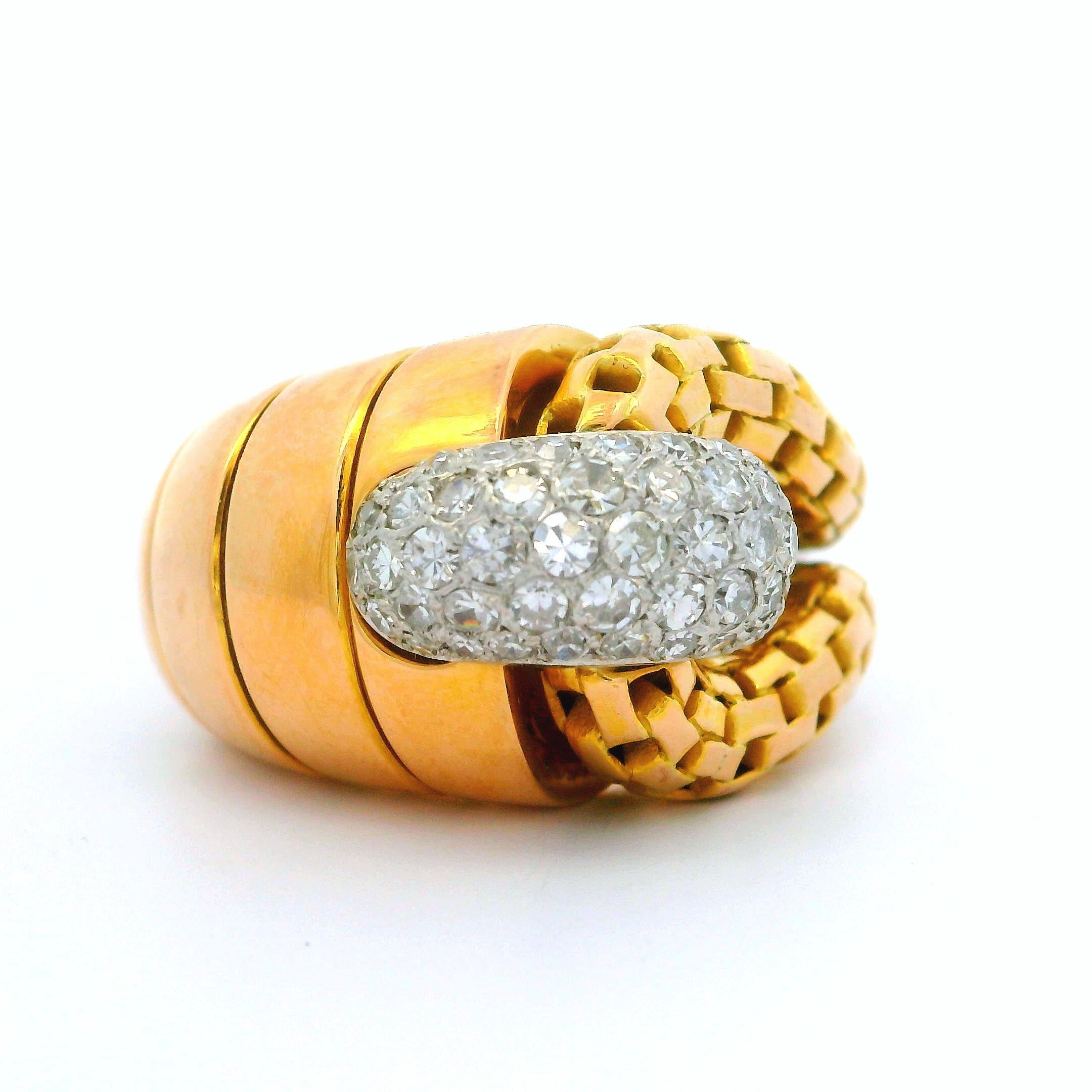 Vintage Retro French 18k Gold & Platinum 0.75ctw Pave Diamond Wrap Ring Sz 6 For Sale 1