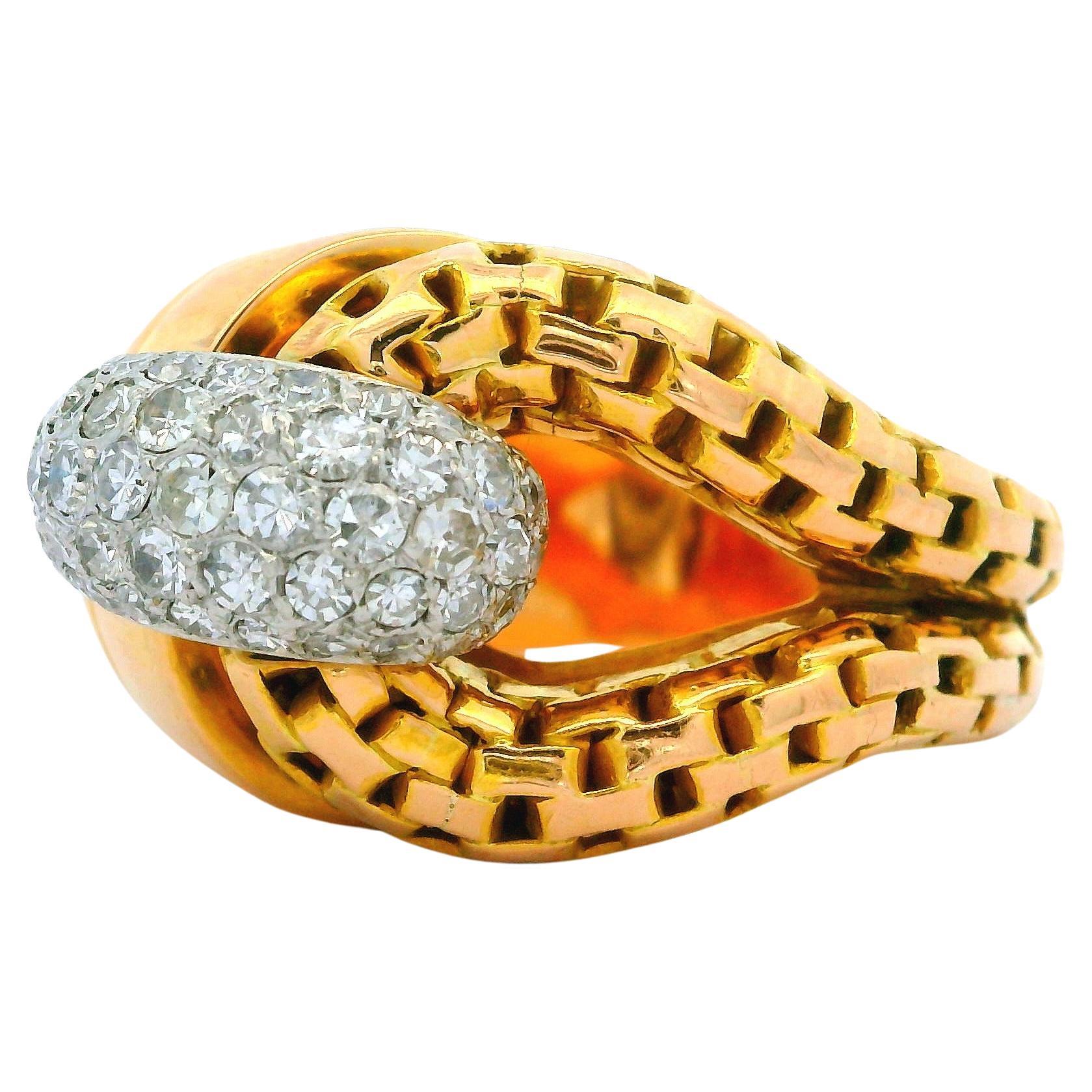 Vintage Retro French 18k Gold & Platinum 0.75ctw Pave Diamond Wrap Ring Sz 6